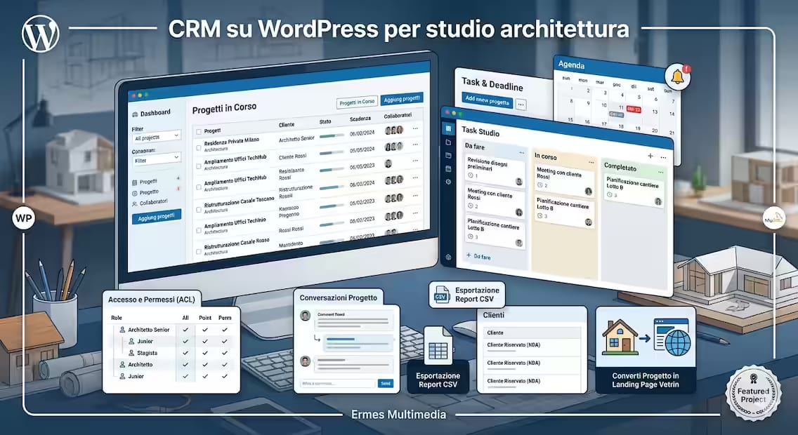 Dashboard del CRM con lista progetti e task