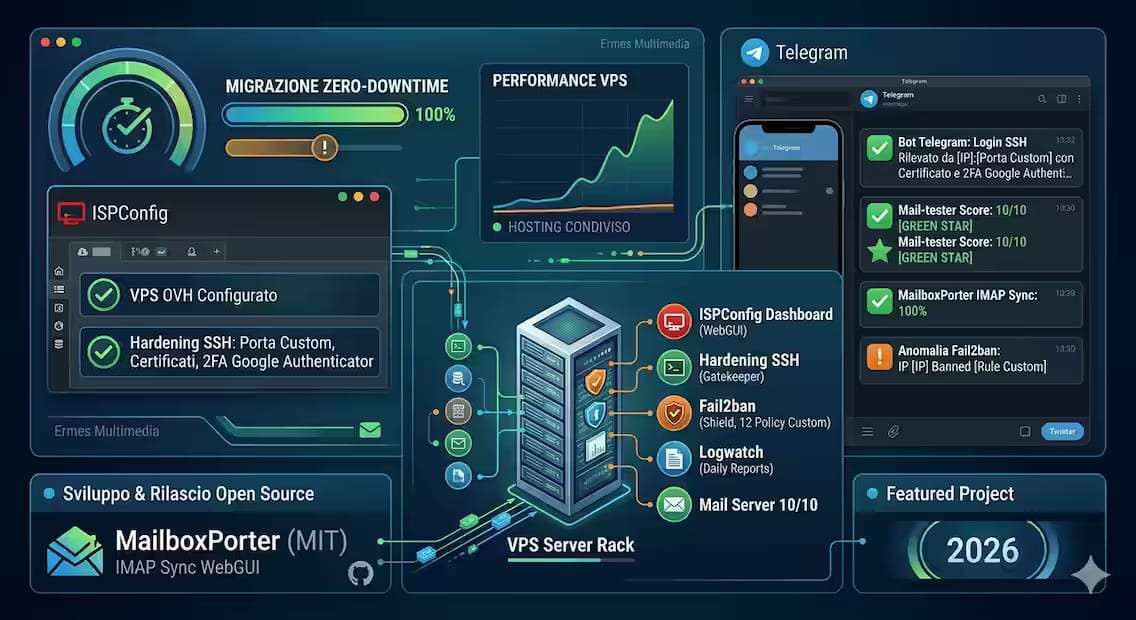 Dashboard ISPConfig e log del bot Telegram di monitoring